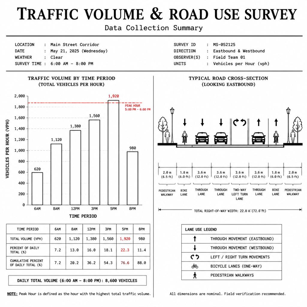 Traffic volume and road-use survey graphic from SKY geospatial material